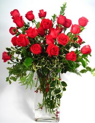 Dashing Red 24 Roses & Holly from Mockingbird Florist in Dallas, TX